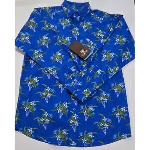ARIAT Mens Logan Classic LS Shirt Neoprene Blue Bull Skull Floral‎ Print S